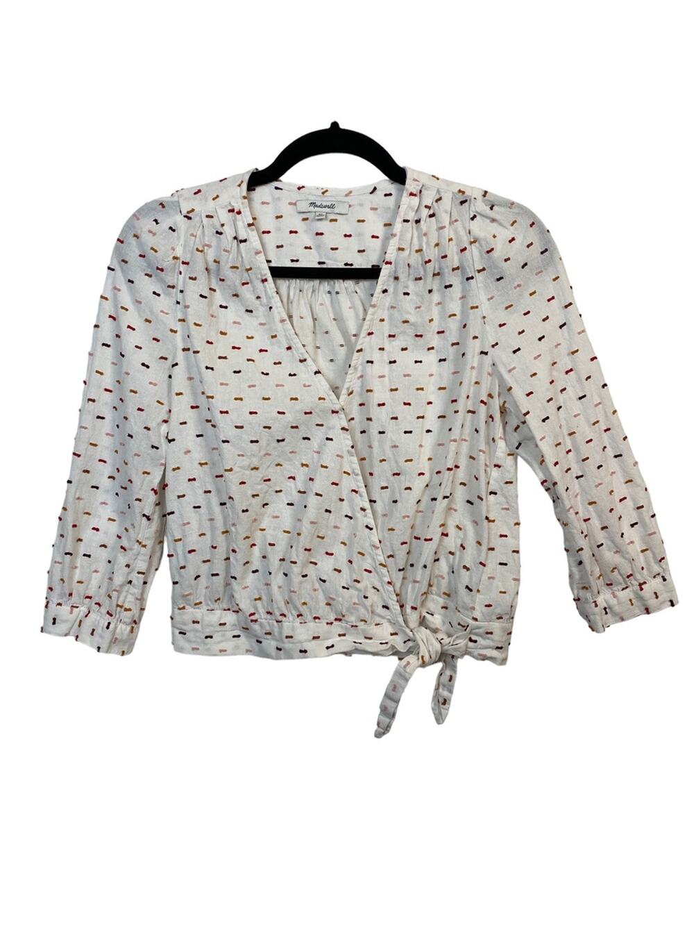 Madewell Ivory Cotton Crossover Tie Front Embroidered Top Size Extra Small